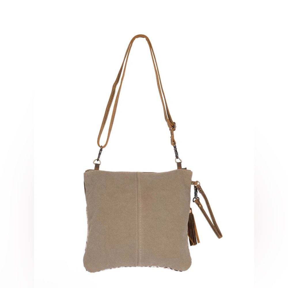 NWT Myra Bag Handcrafted Tan and Brown Leather Heavy Rug & Canvas Women's Bag - Picture 4 of 11